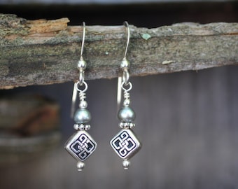 Celtic Knot Earrings with Freshwater Pearls on Sterling Silver Ear Wires