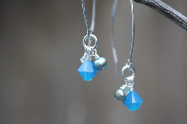 Blue Moon's Matching Earrings: Swarovski Crystals, Freshwater Pearls & Sterling Silver image 2