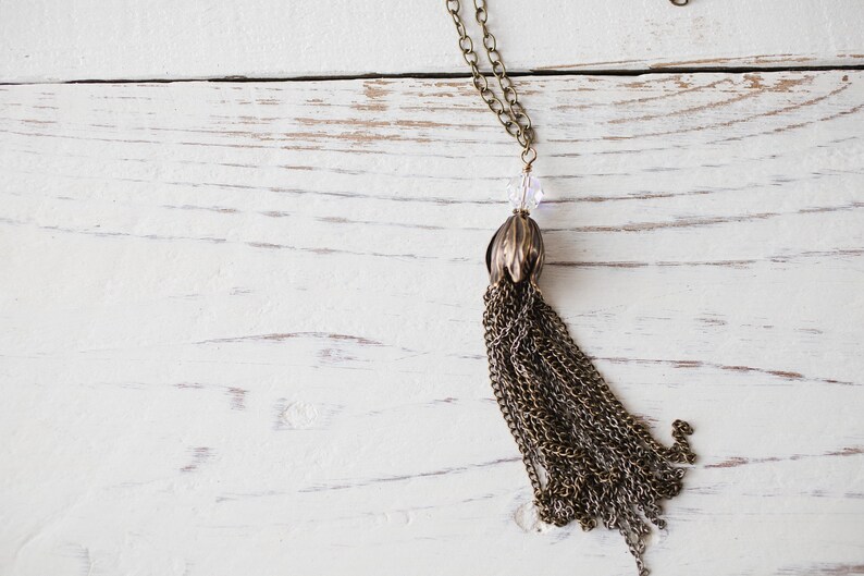 Antique brass tassel necklace FREE shipping image 2