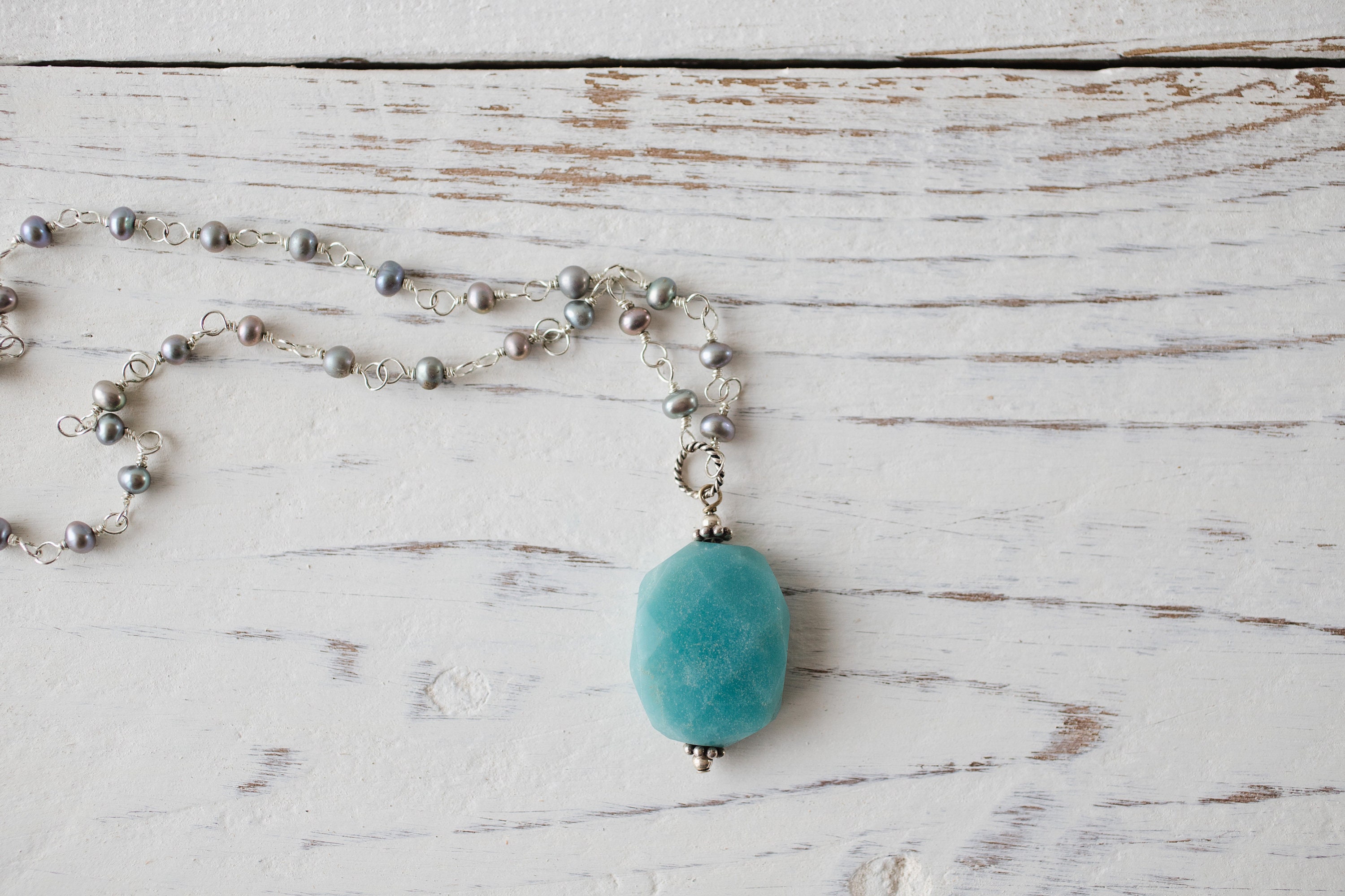 Amazonite Pendant With Freshwater Pearls & Sterling Silver Limited Edition  FREE Shipping - Etsy