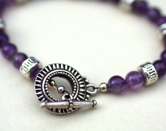 Amethyst and Pewter Bracelet - FREE shipping