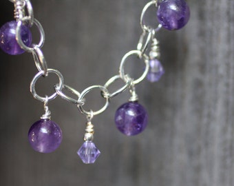 Amethyst, Violet Swarovski Crystal and Sterling Silver Bracelet (You've Hit a Purple Patch...)