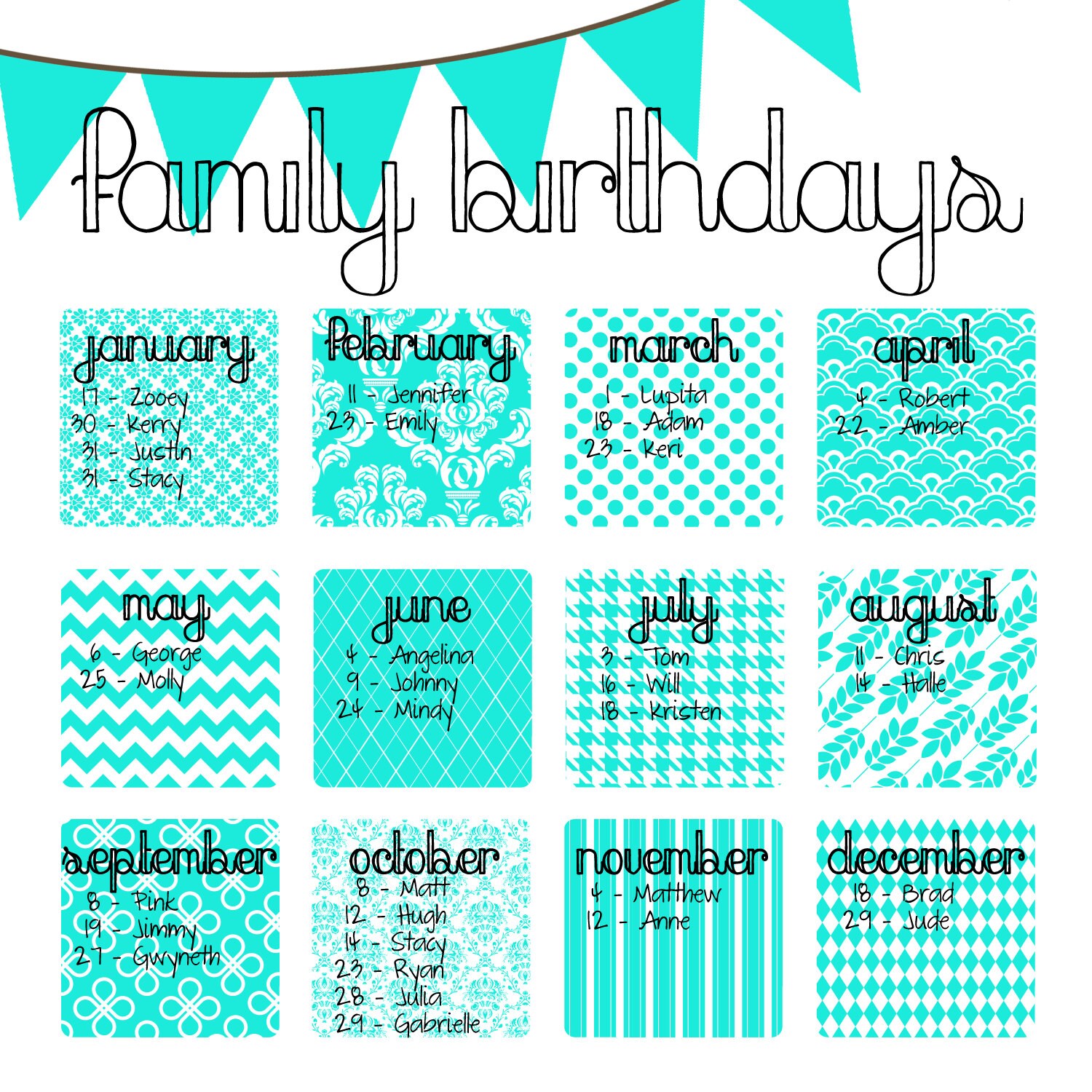 Family Birthday Calendar Digital copy you print in Etsy