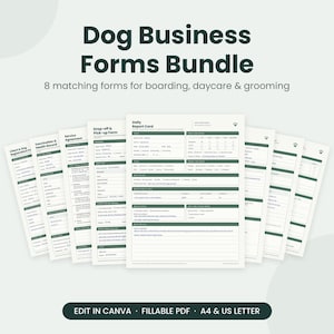 Dog Daycare & Boarding Forms Bundle, Editable Canva Template, Fillable PDF, Client Intake, Vaccination Record, Incident Report