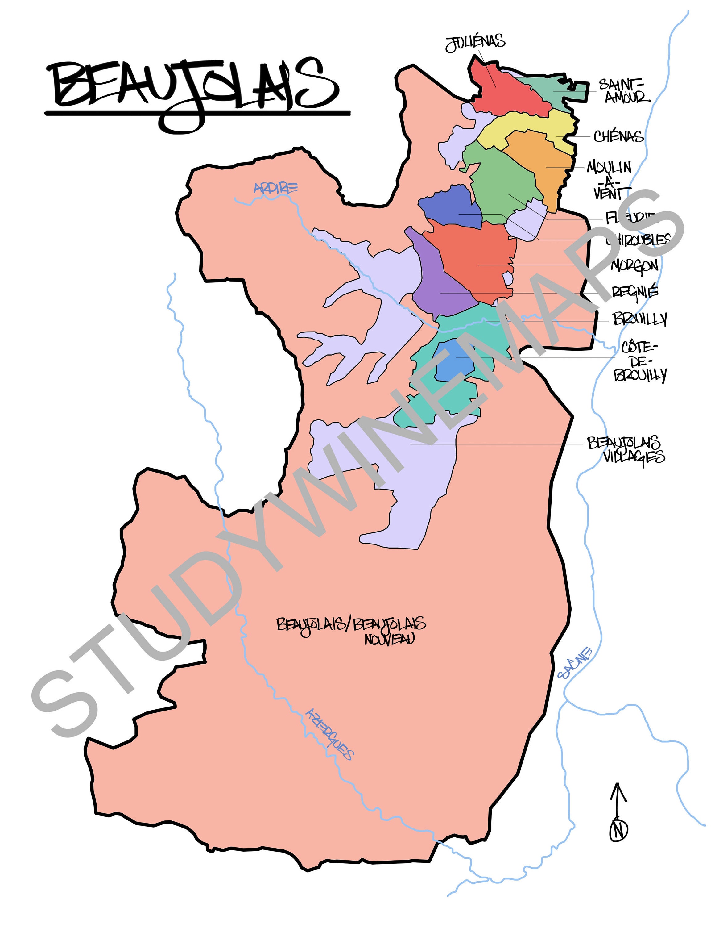 Beaujolais Wine Map - Etsy
