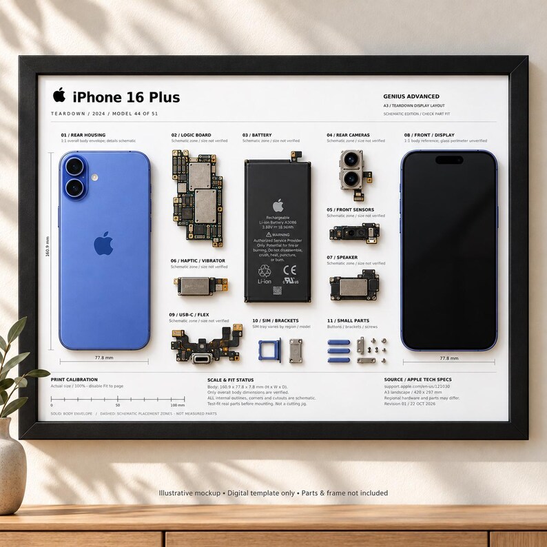 IPhone 16 Plus Teardown Display Template | A3 Printable PDF | DIY Phone ...