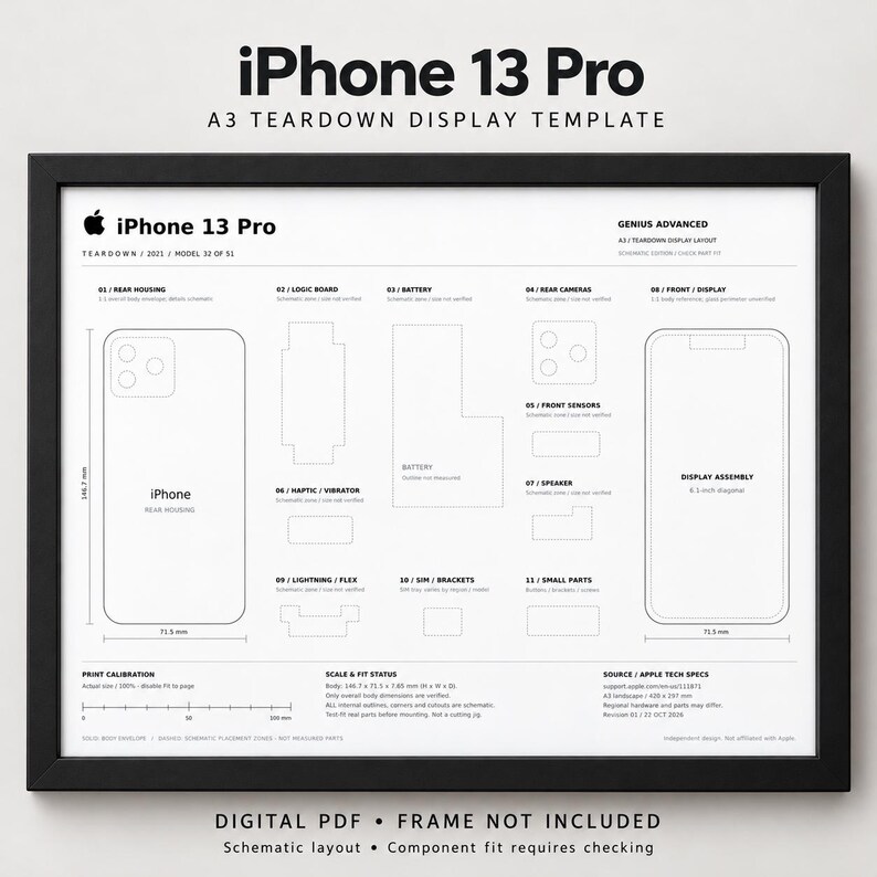 IPhone 13 Pro Teardown Display Template | A3 Printable PDF | DIY Phone ...