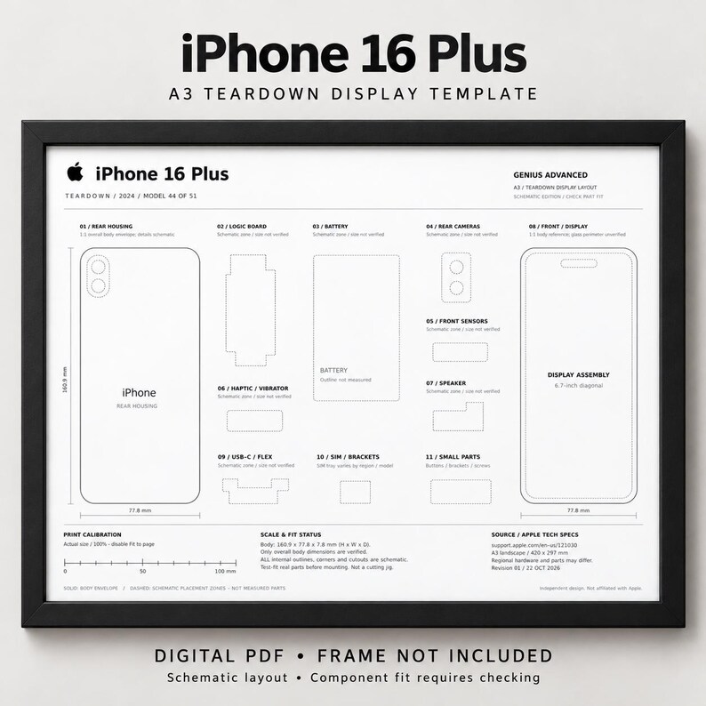 IPhone 16 Plus Teardown Display Template | A3 Printable PDF | DIY Phone ...