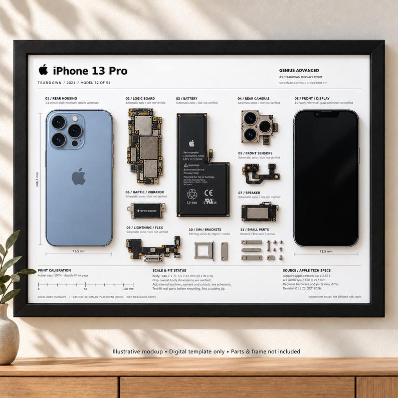 IPhone 13 Pro Teardown Display Template | A3 Printable PDF | DIY Phone ...
