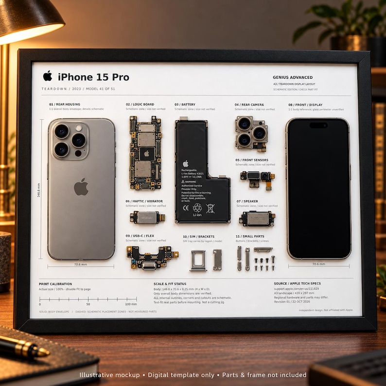 IPhone 15 Pro Teardown Display Template | A3 Printable PDF | DIY Phone ...