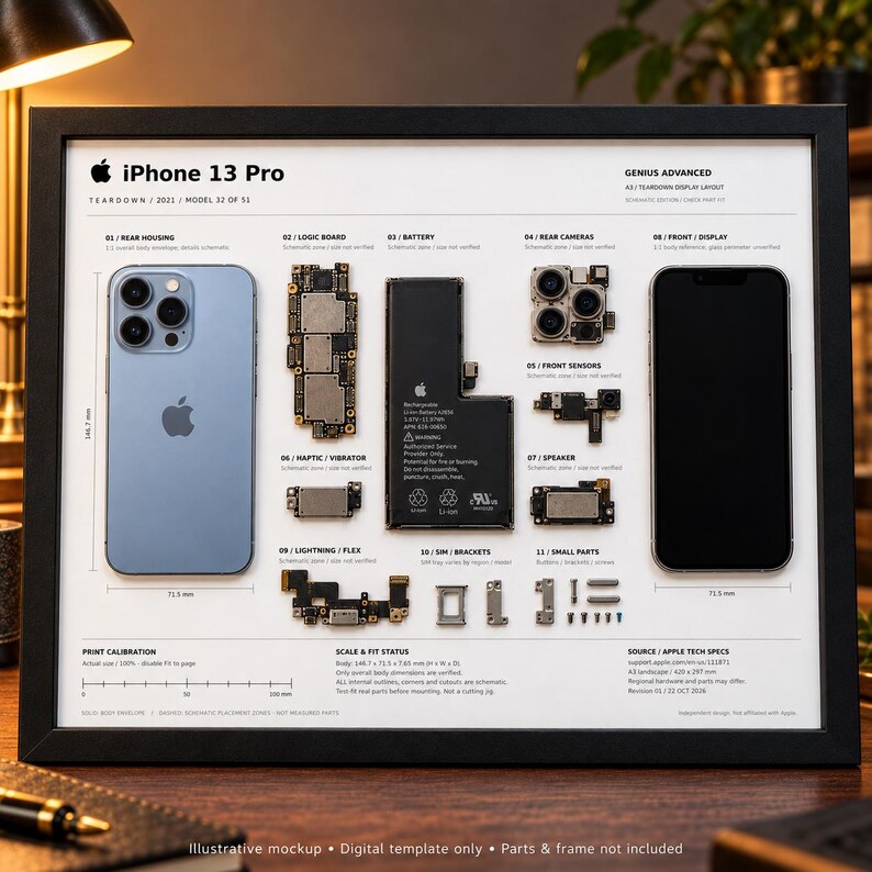 IPhone 13 Pro Teardown Display Template | A3 Printable PDF | DIY Phone ...
