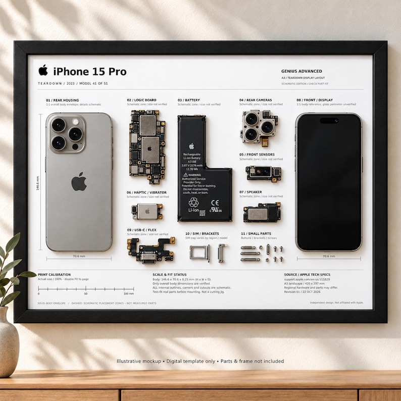 IPhone 15 Pro Teardown Display Template | A3 Printable PDF | DIY Phone ...