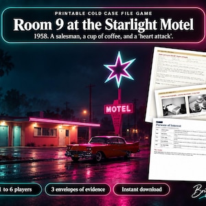 Cold Case File Game, 1950s Motel Murder Mystery, Printable True Crime Night for Adults
