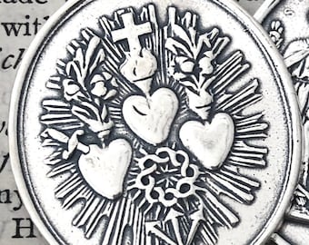 Holy Family Medal - Sacred Hearts - Hearts of the Holy Family - Bronze or Sterling Silver - Religious Medal