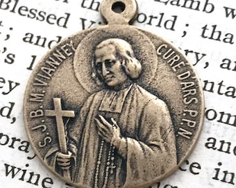 Sacred Heart of Jesus & St John Vianney Two Way Medal - Bronze - Religious Medal - Patron of Priests - Ordination Gift - Seminarians