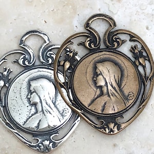 Religious Medal - Virgin Mary - Our Lady of Lourdes - Bronze or Sterling Silver - Delicate Heart - Reproduction - Made in the USA