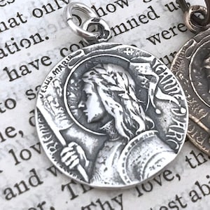 St. Joan of Arc - Religious Meda - Sterling Silver - 3/4&quot; - Catholic Medal - Vintage Replica - Made in the USA