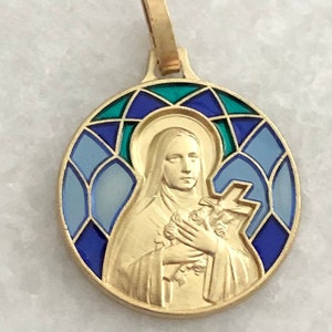 St. Therese Medal - Limited Stock! - French Enamel Medal - Gold - Brass - French Reilgious Medal - Enamel - Saint Therese the Little Flower