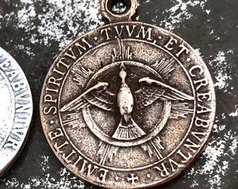 Holy Spirit - Confirmation MEDAL - Holy Trinity Medal - 7/8" - Bronze or Sterling Silver - Reproduction - Made in the USA