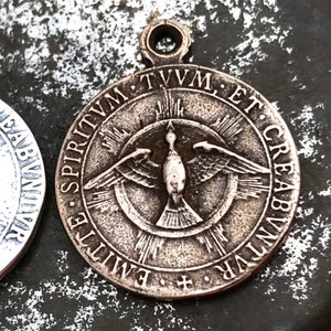 Holy Spirit - Confirmation MEDAL - Holy Trinity Medal - 7/8&quot; - Bronze or Sterling Silver - Reproduction - Made in the USA