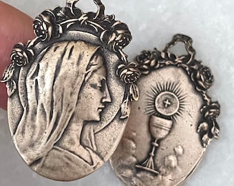 Madonna - Mary - Blessed Mother Medal - Holy Eucharist - 1 1/4" - Bronze or Sterling Silver - Reproduction - Made in USA