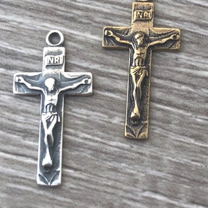 Small Crucifix - 7/8&quot; - Bronze or Sterling Silver - Charm Crucifix - Crucifix Medal - Baptism Crucifix - Newborn Crucifix - Christening