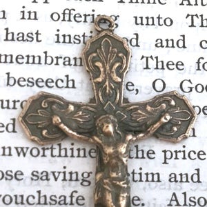 Etched Crucifix -  Bronze or Sterling Silver - Bronze Rosary Parts - Bronze Rosary Supplies - Reproduction - Made in the USA