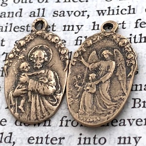 St. Joseph Medal - Guardian Angel Medal - Bronze or Sterling Silver - Vintage Medal Replica - Made in the USA