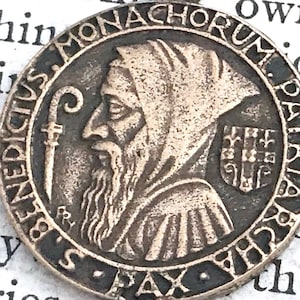 St. Benedict MEDAL - 7/8&quot; - Bronze or Sterling Silver - Saint Benedict Medal - Bronze Medal - Religious Medal - Made in the USA  (M-1384)