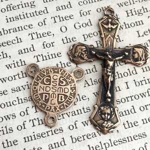Small Rosary Set - Holy Family - St Benedict Crucifix - Bronze or Sterling Silver - Holy Family Crucifix - Reproduction - Made in USA