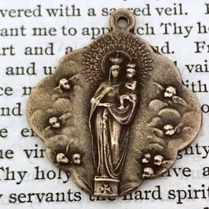 Marie avec neuf anges - médaille de bronze ou d&#39;argent sterling - réplique de médaille vintage - fabriquée aux États-Unis (M-1117)