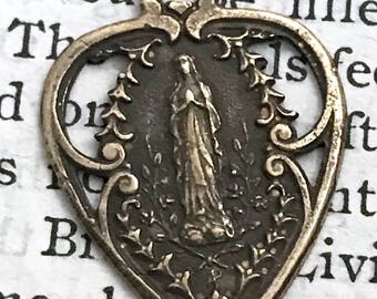 Religious Medal - Virgin Mary - Our Lady of Lourdes - Bronze or Sterling Silver - Delicate Heart - Reproduction - Made in the USA (M-1372)