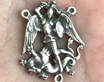 St Michael Chaplet Center - Rosary Center - St Michael the Archangel - STERLING SILVER - Vintage Replica - Made in the USA