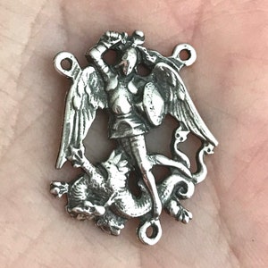 St Michael Chaplet Center - Rosary Center - St Michael the Archangel - STERLING SILVER - Vintage Replica - Made in the USA