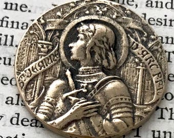 St. Joan of Arc Medal - BRONZE, White Bronze, or STERLING - St. Jeanne D'Arc Medialle - Patron of soldiers and France (CD-358)