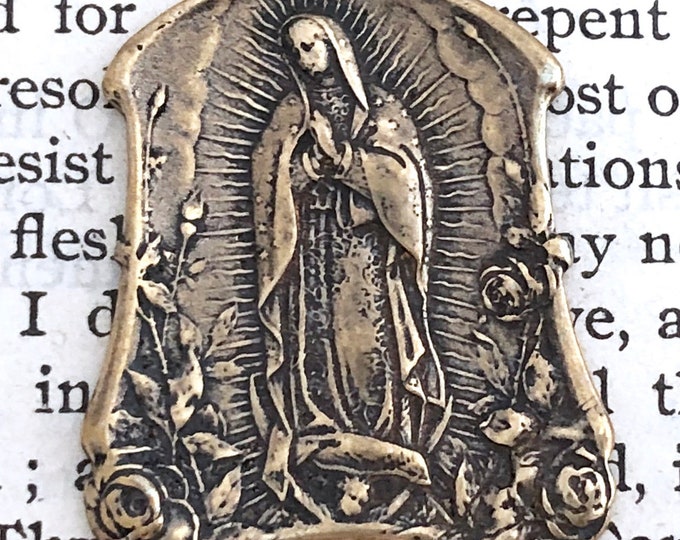 Our Lady of Guadalupe Medal 1 3/16 Bronze or Sterling Silver Guadalupe