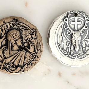 St. Hubert Religious Medal - Large - Bronze or Sterling Silver - Reproduction - Patron Saint of Hunters - Saint Medal - Religious Medal