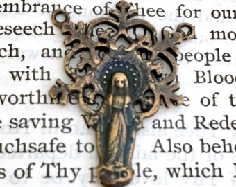 Rosary Center - Bronze or Sterling Silver - Miraculous Medal - Rosary Center - Bronze Rosary Center - Bronze Rosary Supplies (R12-351)