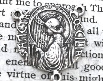 St. Cecilia Rosary CENTER - 15/16" - Bronze or Sterling Silver - Bronze Rosary Center - Vintage Replica  (R-1279)