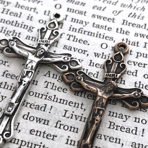 Teardrop Crucifix -  1 3/4&quot;- Bronze or Sterling Silver - Bronze Rosary Parts - Bronze Crucifix - Reproduction - Made in the USA