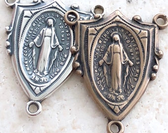 NEW! Rosary Center - Miraculous Medal Rosary CENTER - Bronze or Sterling Silver - Small Rosary Center - Bronze Rosary Parts -  Caritas Dei