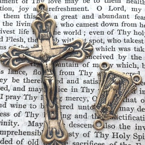 Large Rosary Set - Bronze -  Miraculous Medal - Bronze Rosary Supplies - Reproduction