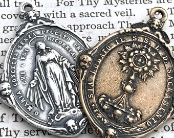 Holy Eucharist - Miraculous Medal Front - Mary - Bronze or Sterling Silver - Blessed Mother Medal - Religious Medal - Miraculous Medal