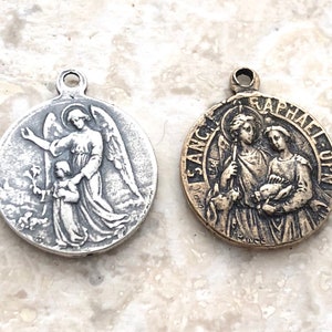 Small St. Raphael Medal - Archangel - Guardian Angel Medal - Bronze or Sterling Silver - Patron of Healing, Travelers - Reproduction