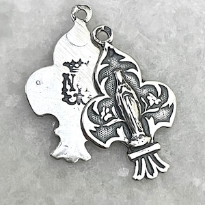 NEW! Our Lady of Lourdes Medal = Fleur de Lis - Bronze or Sterling Silver - Blessed Mother - Mary Medal - French Medal - Reproduction