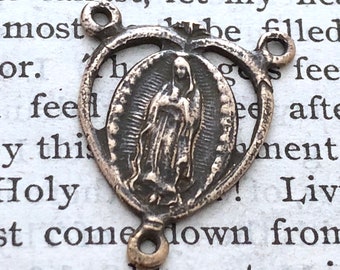 Our Lady of Guadalupe - Rosary Center - Bronze or Sterling Silver - Bronze Rosary Parts - Reproduction - Made in the USA