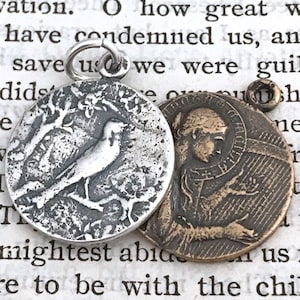 St. Cecilia Medal - Patron of Music - 7/8&quot; - Bronze or Sterling Silver - Song Bird - Bronze Religious Medal - Reproduction (M-1075)