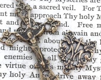 Rosary Set - French Filigree - Bronze Rosary - Sterling Silver or Bronze - Ave Maria - Vintage Reproduction - Made in the USA (368/376)