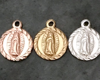 Tiny Mary Medal - Tiny Our Lady of Guadalupe Medal - Gold Filled, Rose Gold Filled, Sterling Silver - Manufacturered in USA