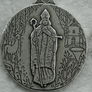 St. Hubert Religious Medal - Bronze or Sterling Silver - Patron of Hunters - Vintage Reproduction -  Cast in USA